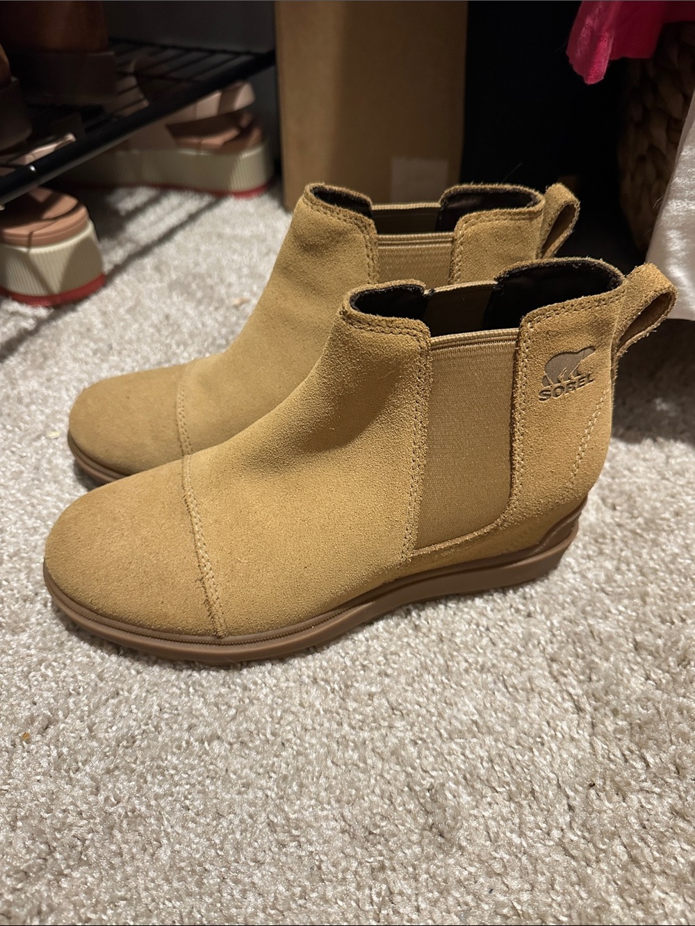Sorel Tan Suede Chelsea Ankle Boots